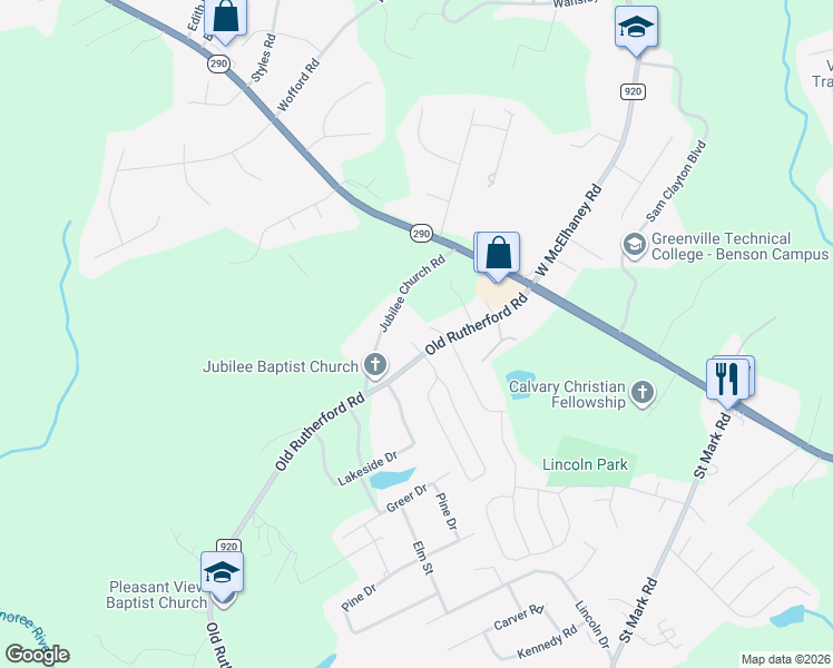 map of restaurants, bars, coffee shops, grocery stores, and more near 86 Jubilee Church Road in Taylors