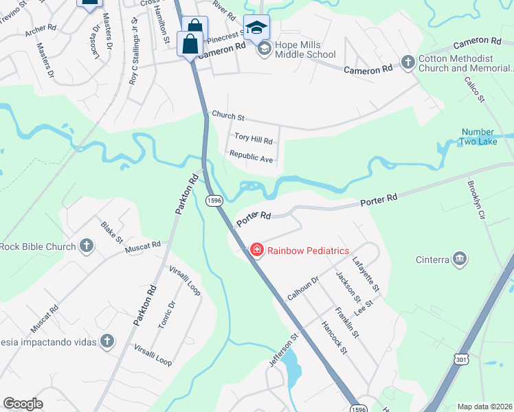 map of restaurants, bars, coffee shops, grocery stores, and more near 812 Porter Road in Hope Mills