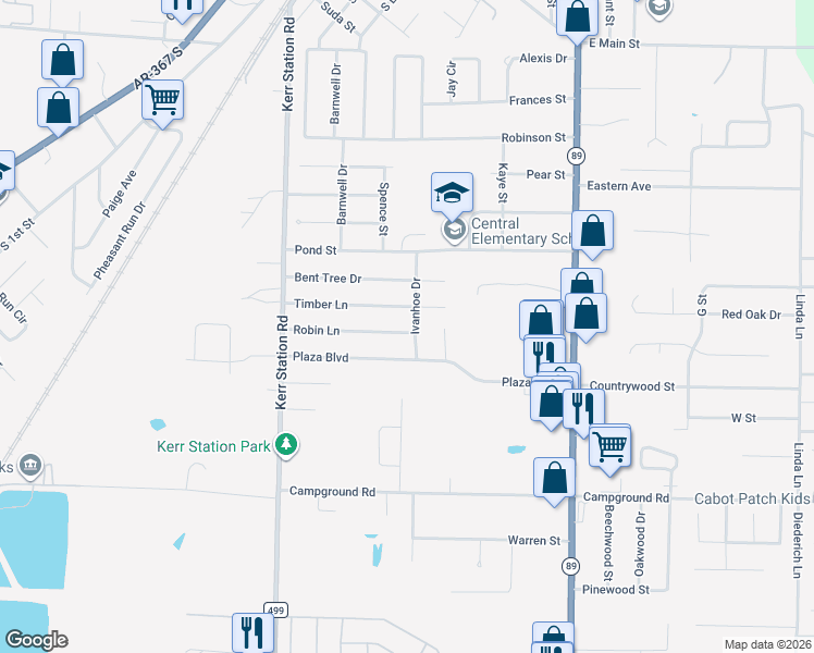 map of restaurants, bars, coffee shops, grocery stores, and more near 45 Robin Lane in Cabot
