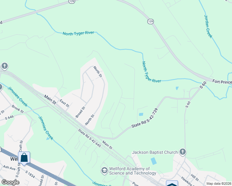 map of restaurants, bars, coffee shops, grocery stores, and more near 140 North Street in Wellford