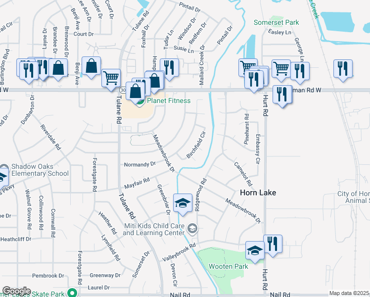 map of restaurants, bars, coffee shops, grocery stores, and more near 2889 Normandy Drive in Horn Lake