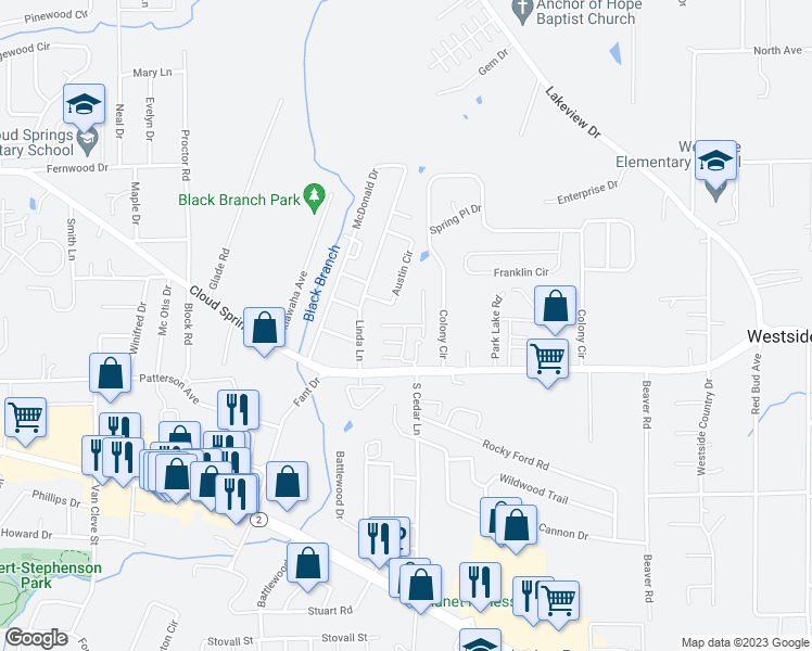 map of restaurants, bars, coffee shops, grocery stores, and more near 81 Amelia Drive in Fort Oglethorpe