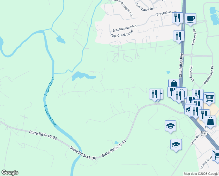 map of restaurants, bars, coffee shops, grocery stores, and more near 331 Point Carpenter Road in Fort Mill