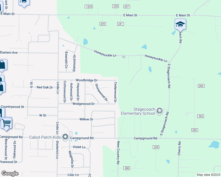 map of restaurants, bars, coffee shops, grocery stores, and more near 21 Stonewood Court in Cabot