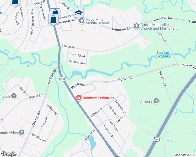 map of restaurants, bars, coffee shops, grocery stores, and more near 632 Porter Road in Hope Mills