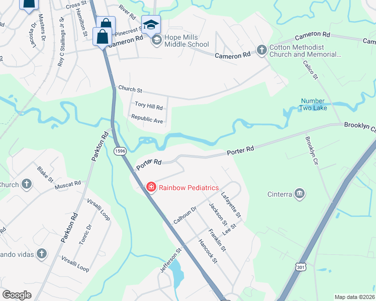map of restaurants, bars, coffee shops, grocery stores, and more near 632 Porter Road in Hope Mills