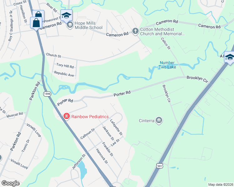 map of restaurants, bars, coffee shops, grocery stores, and more near 368-372 Porter Road in Hope Mills