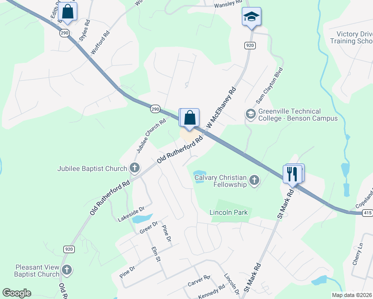 map of restaurants, bars, coffee shops, grocery stores, and more near 707 Old Rutherford Road in Taylors