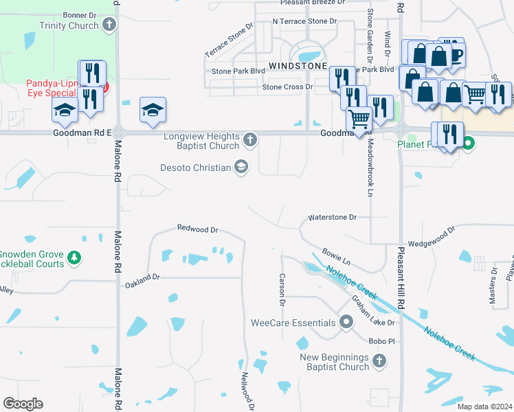 map of restaurants, bars, coffee shops, grocery stores, and more near 4616 Wedge Hill Drive in Olive Branch