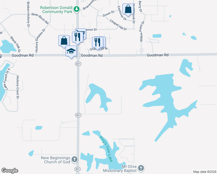 map of restaurants, bars, coffee shops, grocery stores, and more near 5660 Goodman Road in Horn Lake
