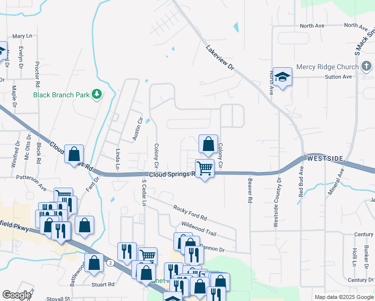 map of restaurants, bars, coffee shops, grocery stores, and more near 950 Park Lake Road in Rossville