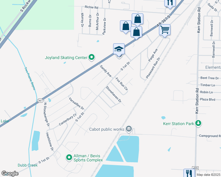 map of restaurants, bars, coffee shops, grocery stores, and more near 12 Fox Run Circle in Cabot