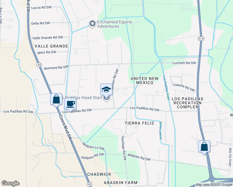 map of restaurants, bars, coffee shops, grocery stores, and more near 2430 Venetian Way Southwest in Albuquerque