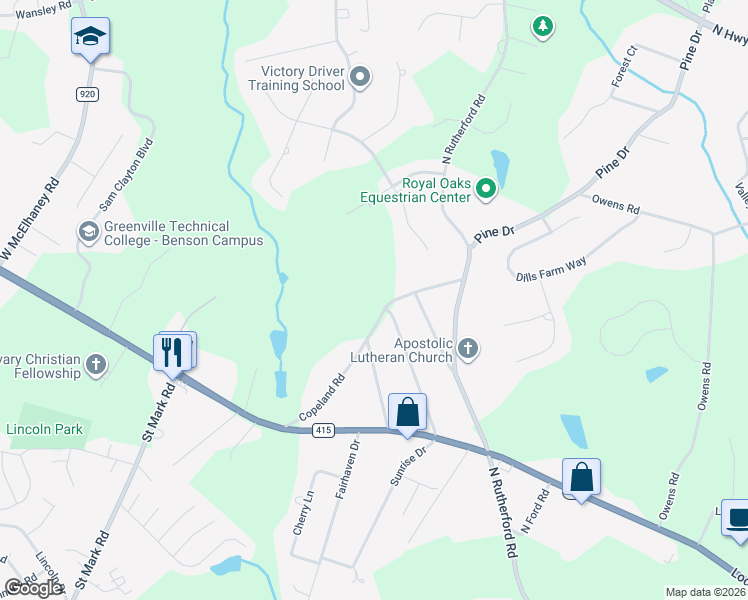 map of restaurants, bars, coffee shops, grocery stores, and more near 302 Copeland Road in Greer