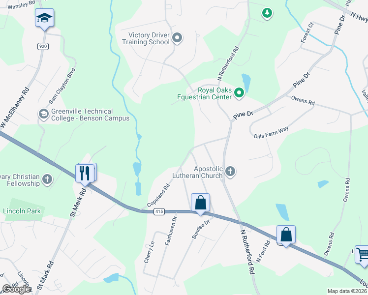 map of restaurants, bars, coffee shops, grocery stores, and more near 302 Copeland Road in Greer