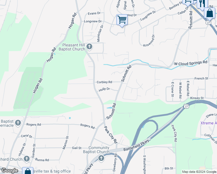 map of restaurants, bars, coffee shops, grocery stores, and more near 613 Holly Drive in Rossville