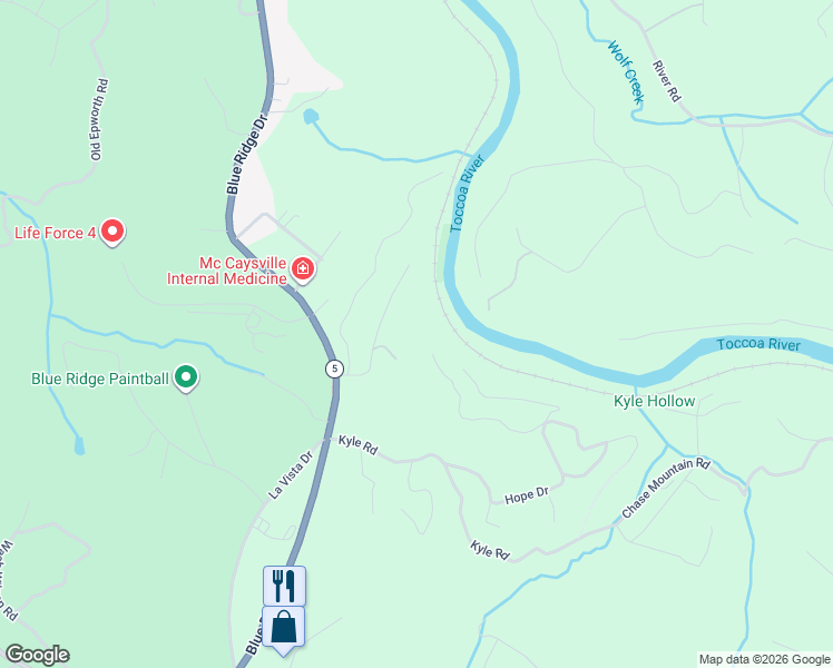 map of restaurants, bars, coffee shops, grocery stores, and more near 178 Shalom Drive in Blue Ridge