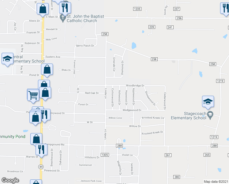 map of restaurants, bars, coffee shops, grocery stores, and more near 15 Cottonwood Drive in Cabot