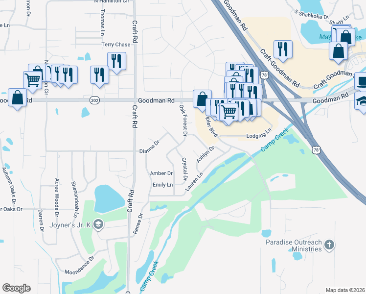 map of restaurants, bars, coffee shops, grocery stores, and more near 6786 Oak Forest Drive in Olive Branch