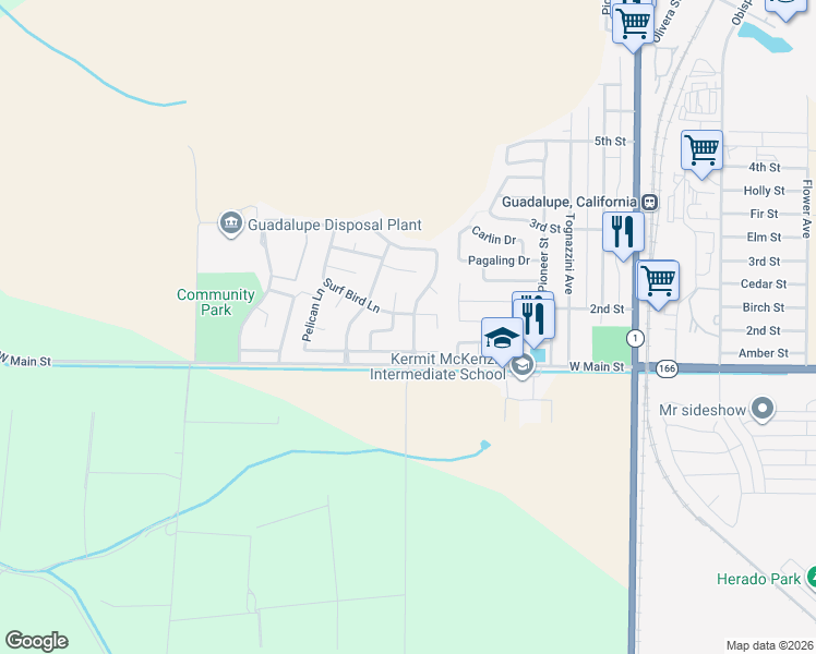 map of restaurants, bars, coffee shops, grocery stores, and more near 157 Point Sal Dunes Way in Guadalupe