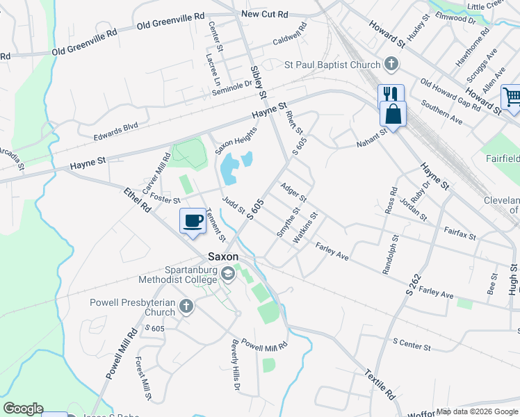 map of restaurants, bars, coffee shops, grocery stores, and more near 16 Front Street in Spartanburg
