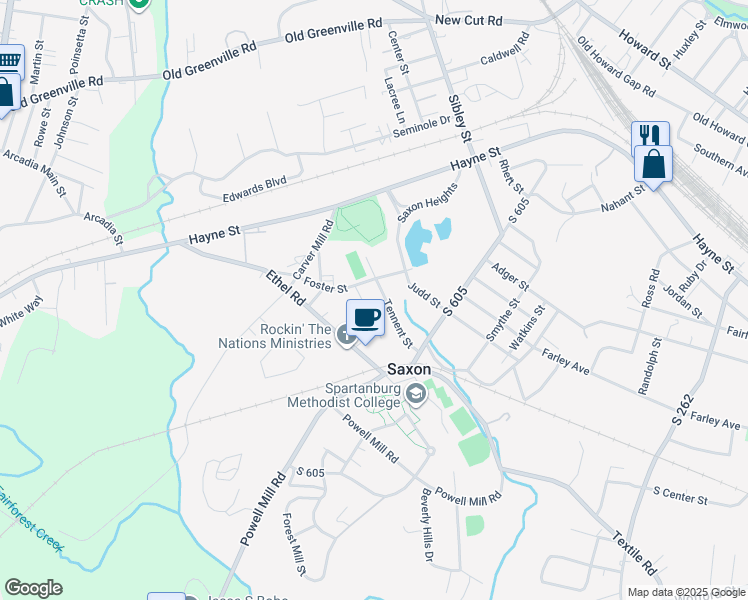 map of restaurants, bars, coffee shops, grocery stores, and more near 15 Tennent Street in Spartanburg