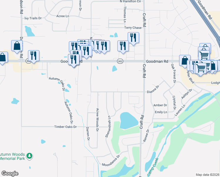map of restaurants, bars, coffee shops, grocery stores, and more near 6698 South Hamilton Circle Drive in Olive Branch