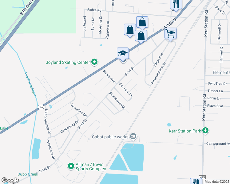 map of restaurants, bars, coffee shops, grocery stores, and more near 12 Fox Run Circle in Cabot