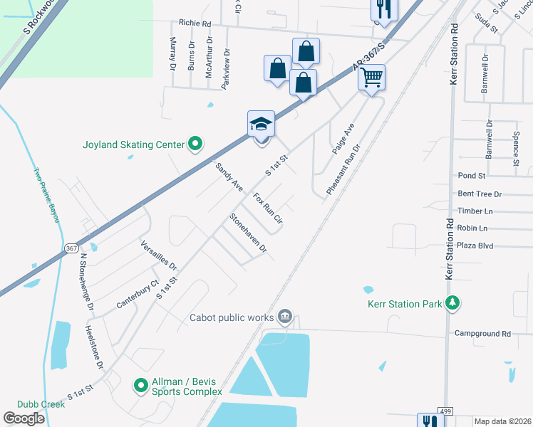 map of restaurants, bars, coffee shops, grocery stores, and more near 43 Fox Run Circle in Cabot