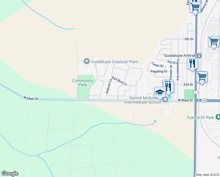 map of restaurants, bars, coffee shops, grocery stores, and more near 142 Pelican Lane in Guadalupe
