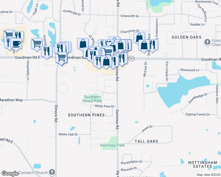 map of restaurants, bars, coffee shops, grocery stores, and more near 955 Pine Wood Place in Southaven