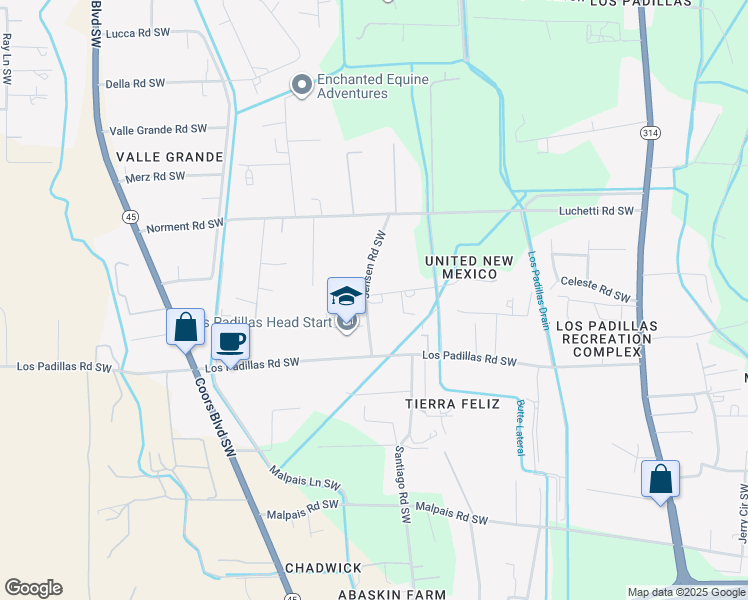 map of restaurants, bars, coffee shops, grocery stores, and more near 2430 Venetian Way Southwest in Albuquerque