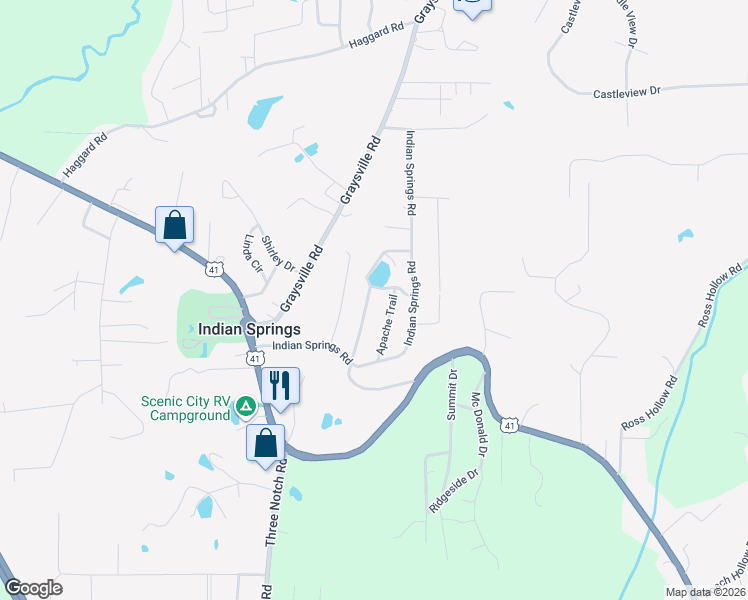 map of restaurants, bars, coffee shops, grocery stores, and more near 172 Shawnee Trail in Ringgold