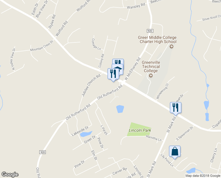 map of restaurants, bars, coffee shops, grocery stores, and more near 707 Old Rutherford Road in Taylors