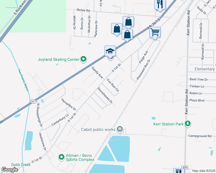 map of restaurants, bars, coffee shops, grocery stores, and more near 17 Fox Run Circle in Cabot