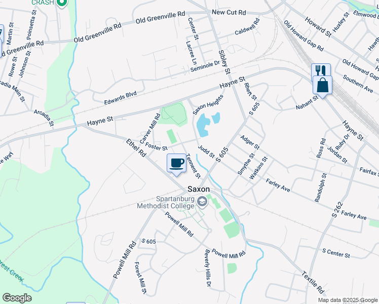 map of restaurants, bars, coffee shops, grocery stores, and more near 15 Tennent Street in Spartanburg