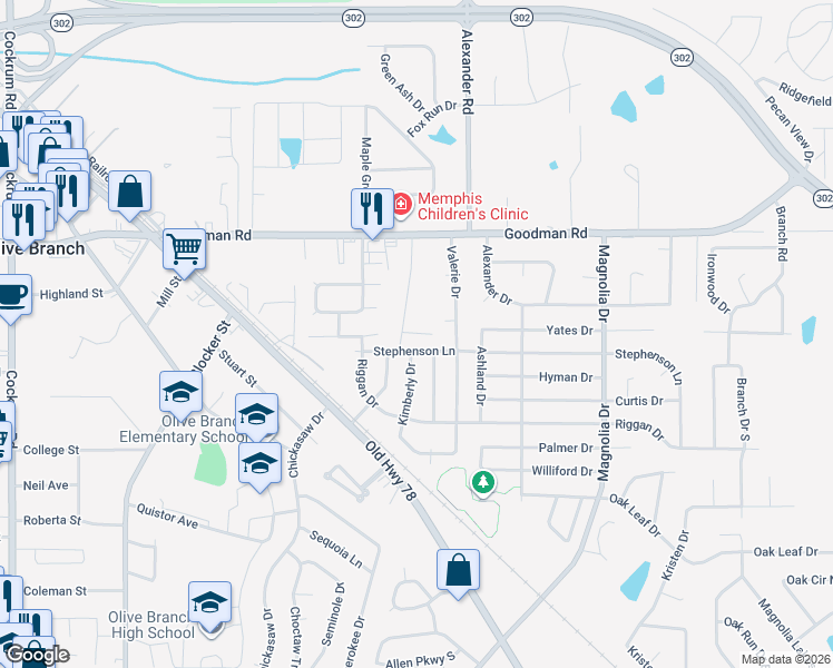 map of restaurants, bars, coffee shops, grocery stores, and more near 9913 Maury Cove in Olive Branch