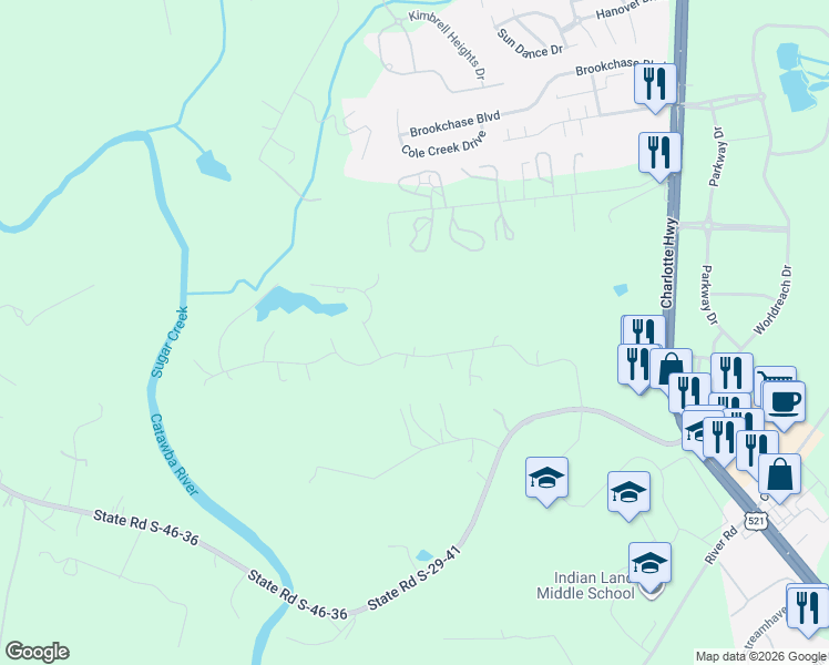 map of restaurants, bars, coffee shops, grocery stores, and more near 326 Point Carpenter Road in Fort Mill