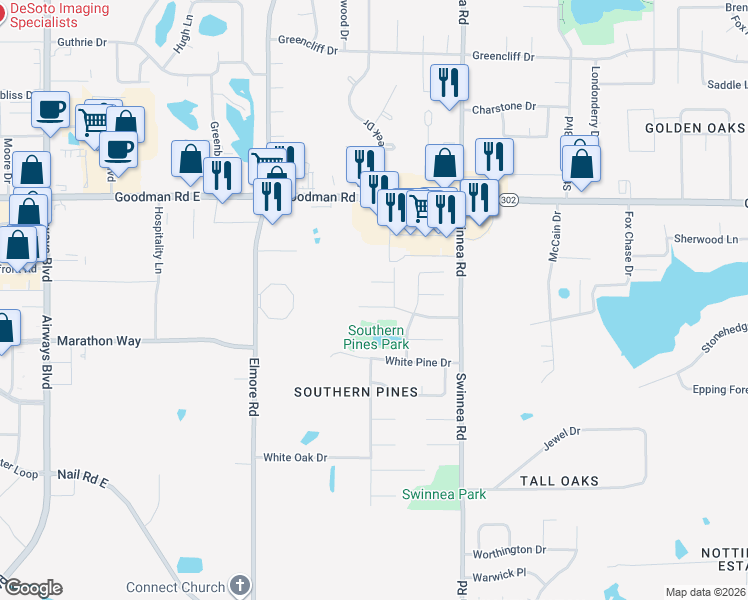 map of restaurants, bars, coffee shops, grocery stores, and more near 788 Rutland Drive in Southaven