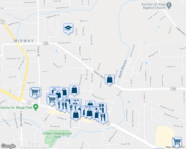 map of restaurants, bars, coffee shops, grocery stores, and more near 49 Block Road in Rossville