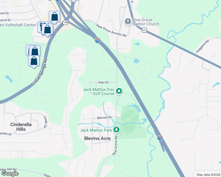 map of restaurants, bars, coffee shops, grocery stores, and more near 670 Pine Grove Road in Ringgold