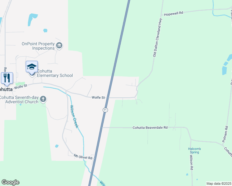 map of restaurants, bars, coffee shops, grocery stores, and more near 5112 Cleveland Highway in Cohutta