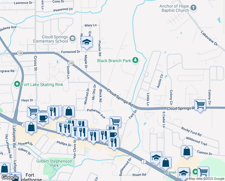 map of restaurants, bars, coffee shops, grocery stores, and more near 913 Cloud Springs Road in Rossville