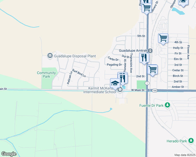 map of restaurants, bars, coffee shops, grocery stores, and more near 4918 Surf Bird Lane in Guadalupe