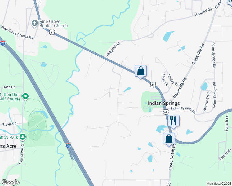 map of restaurants, bars, coffee shops, grocery stores, and more near 224 Foster Road in Ringgold