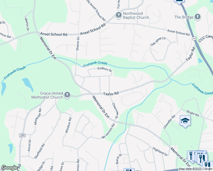 map of restaurants, bars, coffee shops, grocery stores, and more near 211 Clearview Drive in Greer