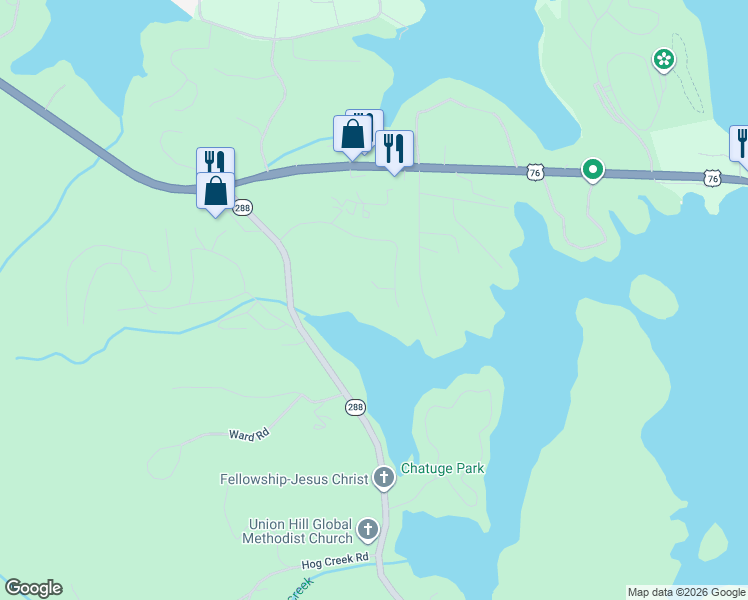 map of restaurants, bars, coffee shops, grocery stores, and more near 41 Hidden Fields Road in Hiawassee