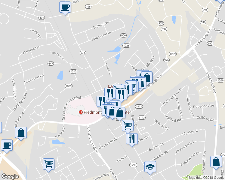 map of restaurants, bars, coffee shops, grocery stores, and more near 209 Pointe Circle in Rock Hill