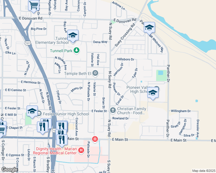map of restaurants, bars, coffee shops, grocery stores, and more near 622 Brian Street in Santa Maria