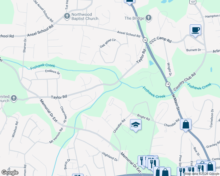 map of restaurants, bars, coffee shops, grocery stores, and more near 309 Taylor Road in Greer